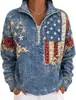 Sudadera cruzada con media cremallera y cuello medio alto, top casual para mujer conmemorativo del 250 aniversario de EE. UU., comercio exterior, Amazon Europa y América