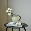 Vaso de Vidro Softhome Escandinavo de Boca Larga com Frisos e Borda Enrolada Plissado Decoração Suave Decorações para Sala Modelo