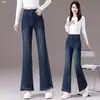 Jeans de Otoño de Cintura Alta Adelgazantes Micro-Campana 2026 Tallas Grandes Elásticos Bodycon Pantalones Largos Versátiles para el Trabajo Retro Lavados