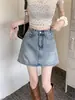 Talla grande gorda mm2025 nueva Falda de mezclilla retro americana de cintura alta falda línea A pequeña falda de cadera femenina verano.