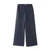 Jeans Simples de Corte Holgado y Caída para Mujer, Estilo Delgado para Otoño, Cintura Elástica, Elegantes Pantalones de Pierna Ancha de Tiro Alto en Azul Profundo