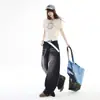 Jeans largo jovem cor laranja # Design de lavagem 'bigode de gato' para mulheres, solto e emagrecedor, calça de perna curva versátil e moderna