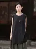 26 Verano Nuevo Vintage Color Lavado Único Desgastado Versátil Delgado Sin Mangas Vestido de Mujer Cuello Redondo Lino Vestido Camiseta