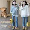 Camiseta de Maternidad en Stock Nueva de Primavera Manga Larga Estilo Coreano Encaje Patchwork Camisa Base para Todas las Estaciones Top Versátil de Maternidad