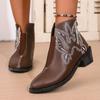 Comercio Exterior Nuevas Botas Europeas y Americanas de Talla Grande para Mujer Estilo Étnico Punta Fina Tacón Grueso Cremallera Botas de Moda Botines Bordados para Mujer