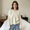 Suéter de punto holgado para mujer con un elegante diseño floral tridimensional, nuevo estilo transfronterizo europeo y americano otoño/invierno, dobladillo enrollado, jersey de cuello redondo