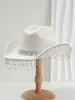 Chapéu de Cowboy Rosa Queimado Estilo Europeu e Americano para Noivas com Pérolas, Strass e Franjas para Palco, Festa de Noivado, Performance e Show; Chapéu Feminino da Moda