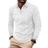 Camisa polo masculina de manga comprida para outono, nova, com zíper, de cor sólida com padrão sutil, polo casual com gola dobrável, importada da Amazon