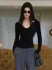 Camisa Base de Punto de Lana con Parches de Encaje Francés FREHS UP para Mujer, Cuello en V, Elástica, Adelgazante, Top Versátil