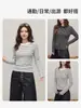 Top de mujer de estilo coreano, a rayas blancas y negras, de manga larga para otoño e invierno, con cuello redondo y ribete, versátil, de corte holgado y favorecedor