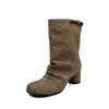 Botas de cor sólida estilo coreano com separação nos dedos, botas femininas de cano baixo, nova coleção outono/inverno, botas de salto alto robustas com bico redondo, botas da moda, botas femininas de cano médio, tamanho 40 (tamanho grande)