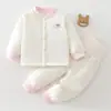 Pijama de Manga Larga para Niños Otoño e Invierno Set de Dos Piezas para Recién Nacidos Clase A Algodón Puro Engrosado Set Separado Acolchado de Tres Capas para Bebé