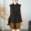 Ropa de Verano 2025 Cuello Alto Encaje Plisado Holgada Sin Mangas para Mujer Pullover Top Tendencia al por Mayor