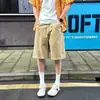 Shorts Cargo Khaki Lavado Retro Japonês Masculino Verão Solto Perna Larga Desgastado Versátil Reta Cinco Pontos Comprimento Médio