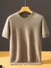 Nueva camiseta de punto de lana base para hombre de otoño e invierno, cuello redondo, cachemira, manga corta, casual, versátil, color liso