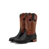 Botas de Caballero Bordadas con Costuras Nuevas Zapatos de Hombre con Botas de Cuero Comercio Exterior Manga Media 4840 Mujer Europeas y Americanas Negras