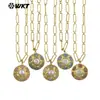 WT-N1493 Conjunto de Piedras Preciosas Color Perla Retro Clásico Colgante Redondo Cadena de Candado Collar Neutro para Suéter