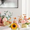 Decoración de Flores Artificiales Arreglo de Flores de Girasol Pequeño Macetero Plástico Ramo Decoración de Sala de Estar Mesa de Comedor Decoración de Planta Verde