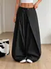 Calça-saia popular de design transfronteiriço para mulheres, cintura alta, calças ultra-soltas de perna larga com efeito drapeado, calças casuais, atacado