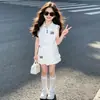 Conjunto de Saia com Camisa Polo Sem Manga para Meninas, Roupa de Verão Estilo College para Crianças Maiores, Conjunto Casual Esportivo de Duas Peças para Meninas
