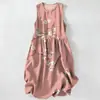Vestido Casual de Algodão Puro com Estampa Digital Nova, Gola Redonda, Sem Mangas, Comprimento Médio, Para Mulheres, Verão na Praia