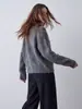 Suéter de punto grueso relajado para mujer, con lentejuelas de brillo fino de alta gama, cuello en V cepillado, textura de mohair, ajuste holgado, calidad de exportación