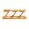 Suministros de Cocina al por Mayor Juego de Botellas de Bambú para Condimentos Frascos de Vidrio con Tapas y Cucharas Frascos para Condimentos Juego de Tres Piezas Almacenamiento Sellado
