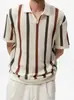 Camisa Polo Masculina Estilo Coreano Recortada em Mesh Listras de Contraste Verão Tendência Design Solto Casual Tricotada