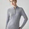 Suéter de punto de cable 100% cachemira pura para mujer, con media cremallera y cuello alto, jersey de punto grueso, corte holgado, top de alta gama