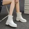 Botas de Lluvia Transfronterizas para Mujer, Botas de Lluvia Cortas Cálidas de Terciopelo, Moda de Tacón Medio con Suela Gruesa, Impermeables y Resistentes al Desgaste, Zapatos de Agua, Zapatos Antideslizantes para Cocina
