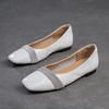Shanghai Jiejie 2024 Otoño Nuevo Boca Baja Pedrería Francés Plano Unicolor Combinable Capa Superior Piel Vacuna Zapatos de Mujer