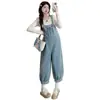 Pantalones de tirantes pequeños para mujeres embarazadas 2025 Primavera y Otoño Nuevo Estilo Coreano Reductores de Edad Holgados Casuales Jeans Camiseta de Polka