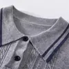 Suéter de punto con cuello polo para mujer, nuevo de verano, moda, estilo preppy, combinación de colores, top pullover, azul marino, talla única, gris, albaricoque