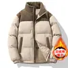 Jaqueta Acolchoada de Marca Tendência para Casal de Inverno, Casaco de Algodão Colorido Quente e Fashion com Gola Alta, Roupa Externa de Algodão Espessa e Forrada com Fleece para Homens
