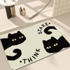 Tapete de Chão Absorbente de Secagem Rápida para Banheiro Gato Preto Desenho Animado Lama Diatomácea Vaso Sanitário Porta do Vaso Sanitário Tapete Antiderrapante para Pés Tapete de Entrada