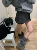 Falda Gris Retro Coreana de Dos Piezas Falsas para Mujer en Otoño e Invierno Nuevo Diseño Delgado de Cintura Alta Pantalones Sexy que Cubren la Cadera
