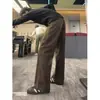 Vibras de Primavera/Verano jeans color marrón Maillard de corte oblicuo para hombre algodón puro peso pesado pantalones cargo de pierna recta pantalones de corte ajustado