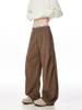 Calça Casual Reta Plissada de Veludo Cotelê Masculina Outono e Inverno Nova Moda Solta Versátil com Forro de Lã Grossa Calça de Perna Larga