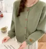 Nueva ropa de mujer estilo coreano para otoño e invierno, cárdigan suéter de punto liso casual holgado, prenda exterior casual adelgazante