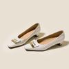 Zapatos de Moda de Tacón Alto Pequeño Estilo Nuevo de Primavera para Mujer, Tacones Gruesos de Piel Suave, Suelas Suaves Cómodas, Zapatos de Salón Elegantes de Boca Baja