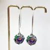 Pendientes de Plata 925 Tendencia Nacional Estilo Chino, Paisaje Étnico Vintage Esmalte Cloisonné Hechos a Mano Pez Cumplidor de Deseos Jugando en Loto Pendientes de Flor de Loto