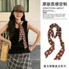 Bufanda Larga de Seda con Lunares Marrones Retro, Tira Larga Pequeña, Accesorio de Vestir Otoñal de Nueva Llegada, Bufanda Fina Estrecha, Estilo Merade, Bufanda para el Cuello de Mujer