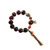 Pulsera Vintage de Agata Color Borgoña Oscuro Estilo Tíbet con Calavera Tallada en Hueso y Cuentas Facetadas de Ágata Roja, Coleccionable Vintage