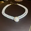 Colar Redondo com Pérolas e Contas Moda Francesa Estilo Palácio Retrô Corrente para Clavícula Colar de Luxo Leve de Alta Qualidade para Mulheres