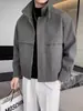Jaqueta de Zíper de Gola Alta de Alta Qualidade para Homens, Estilo de Rua Solta Casual Versátil Tendência Marca Jaqueta Jaqueta de Lã para Homens