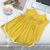 Conjunto de Pijama de Camisola y Shorts para Mujer de Verano con Almohadillas en el Pecho, Color Sólido, Juvenil, Sexy, Sencillo, Ajustado, Ropa de Casa Casual