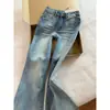 Jeans Azules de Estilo Americano Acampanados para Mujer, Nuevo Estilo de Verano, Tallas Grandes, Cintura Alta, Cubre Cadera, Adelgazantes, Pantalones Acampanados No Ajustados