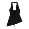 Comércio Exterior Roupas Femininas 2025 Verão Novo Estilo Europeu e Americano Top Assimétrico com Gola Halter Calça de Cintura Alta com Textura e Caimento