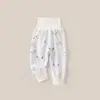 Pantalones largos de algodón puro Clase A de cintura alta para proteger la barriga de bebés, leggings de otoño, pantalones de cintura alta para bebés y niños pequeños