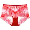 Calcinhas de Renda Sexy Transfronteiriças para Mulheres, Respiráveis Plus Size Cintura Média-Baixa, Roupa Íntima Transparente Vazada 9008